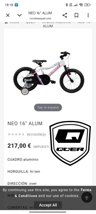 Bicicleta ALUMINIO Infantil QÜER 16"