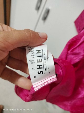Vestido fiesta Shein rosa satén T. Única sin estre