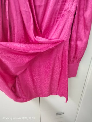 Vestido fiesta Shein rosa satén T. Única sin estre