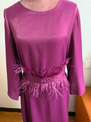 Vestido largo buganvilla con plumas Talla M