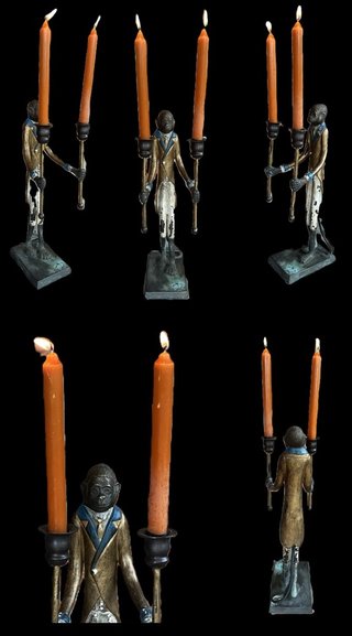ANTIGUO CANDELABRO MONO BRONCE PINTADO C. 1900