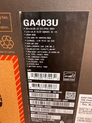 ZEPHYRUS G14 OLED Ryzen 7 8845 RTX 4060 1TB 16GB