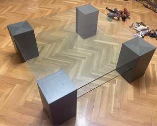 Mesa de centro cristal y madera