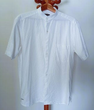 Camisa Lino Manga Corta Cuello Mao Blanca