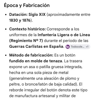 Botón militar antiguo. 1830-1876. Guerras Carlista