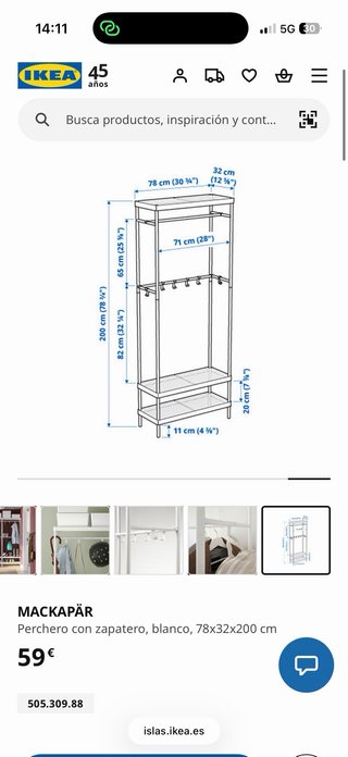 Perchero Zapatero IKEA MACKAPÄR Blanco