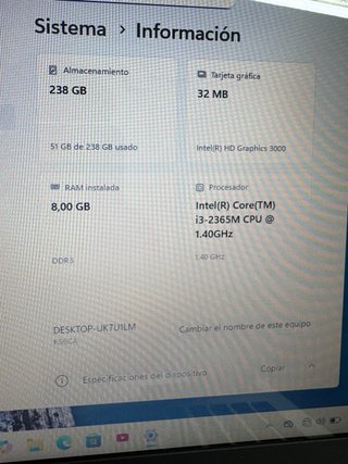 Asus Intel i3/ 8GB RAM/ ssd 250GB/ windows 11