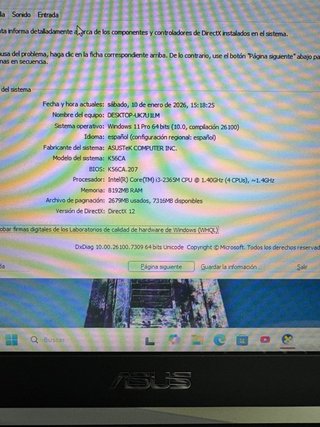Asus Intel i3/ 8GB RAM/ ssd 250GB/ windows 11