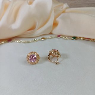 Pendientes Oro 18k Circonitas Rosa