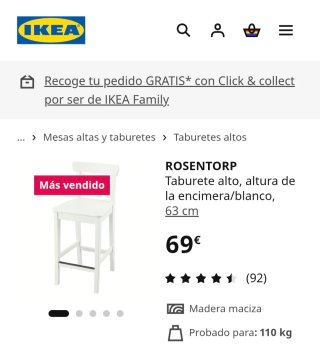 Taburete Alto Ikea Madera Blanco