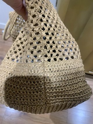 Bolso de playa de rafia beige y marrón