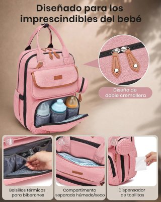 Mochila Pañalera Kono Rosa Gran Capacidad