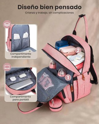 Mochila Pañalera Kono Rosa Gran Capacidad