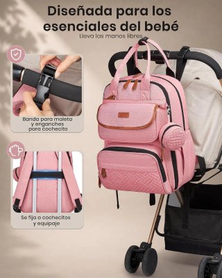 Mochila Pañalera Kono Rosa Gran Capacidad