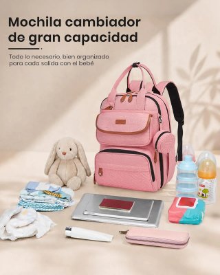 Mochila Pañalera Kono Rosa Gran Capacidad