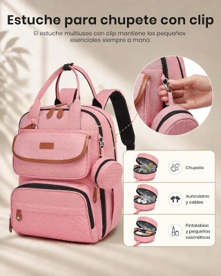 Mochila Pañalera Kono Rosa Gran Capacidad