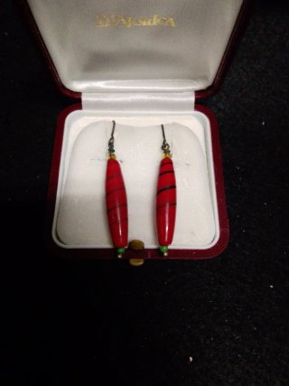 Pendientes Majorica Plata Antigua Rojo