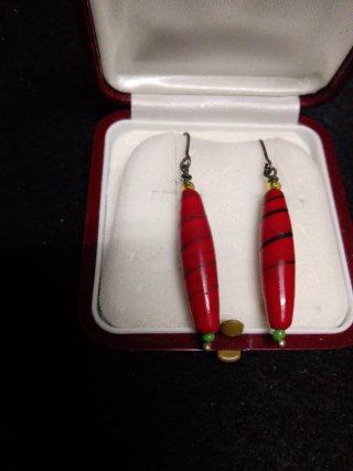 Pendientes Majorica Plata Antigua Rojo