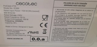 Microondas Cecotec Proclean 2110 NUEVO