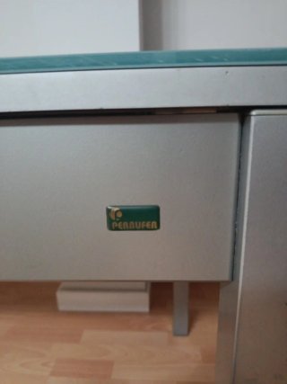 Mesa extensible cristal templado turquesa aluminio