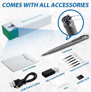 Cámaras Espía Oculta Mini HD 1080P 64GB Bolígrafo