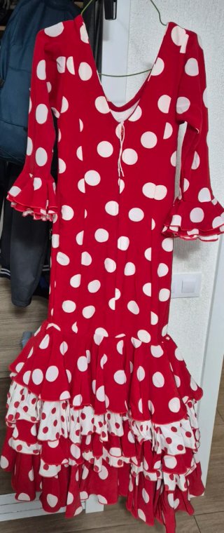Traje Flamenca Rojo Lunares Blancos