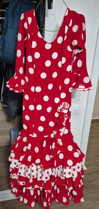 Traje Flamenca Rojo Lunares Blancos