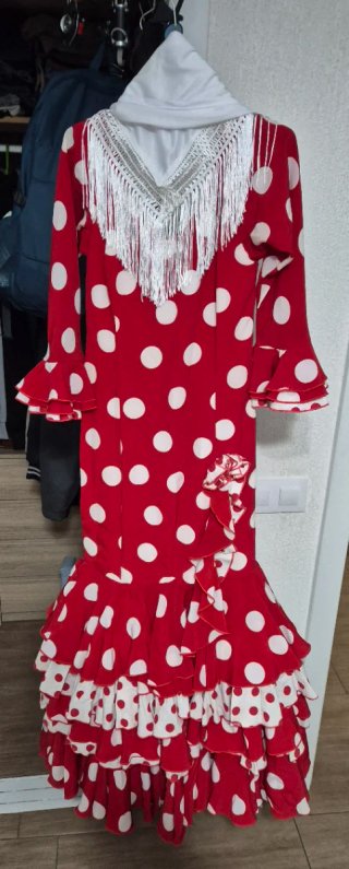 Traje Flamenca Rojo Lunares Blancos