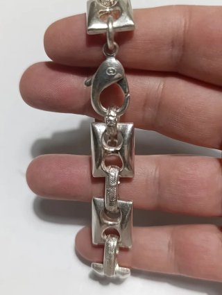 Pulsera eslabones geométricos plateada