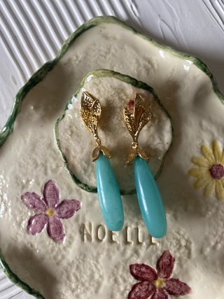 Pendientes flamenca dorados y turquesa