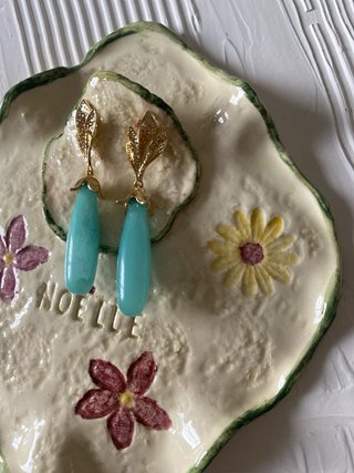 Pendientes flamenca dorados y turquesa