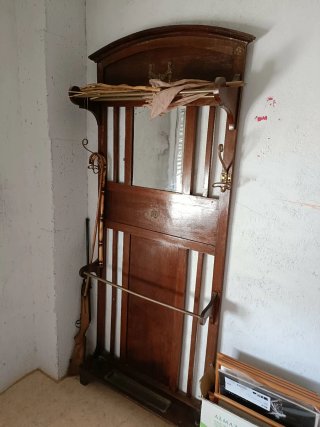 Perchero gabanero antiguo madera y espejo
