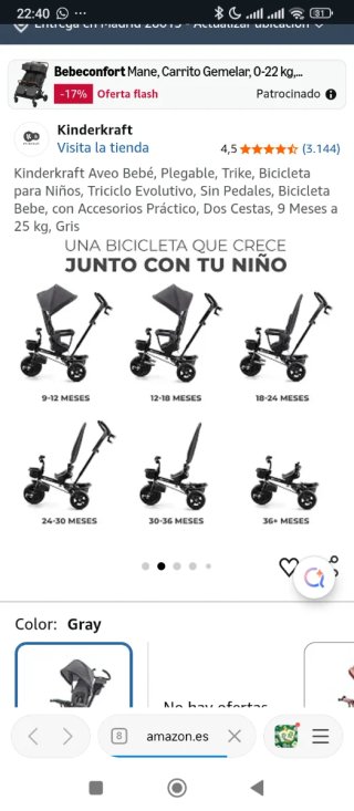 Triciclo Evolutivo Kinderkraft Aveo Gris