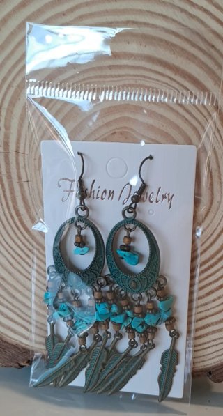 Pendientes estilo étnico turquesa