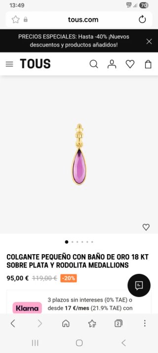 Colgante Tous Original Pera Morado Oro