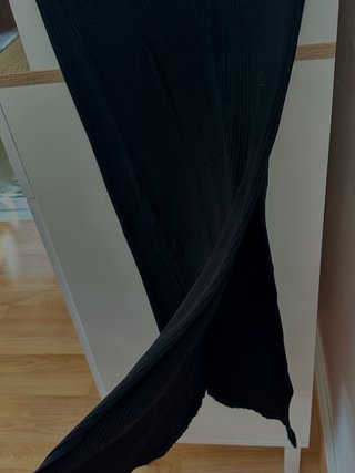 Falda larga negra canalé - Stradivarius - Talla XS
