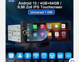 Radio 1 DIN Android 15 Carplay GPS