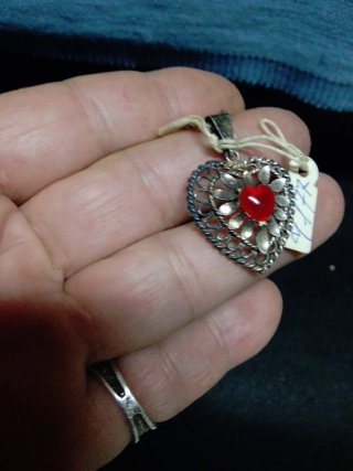 Colgante Corazón Plata Antigua Rojo