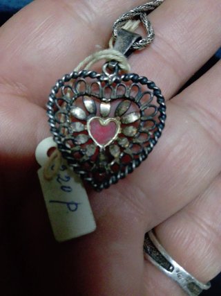 Colgante Corazón Plata Antigua Rojo