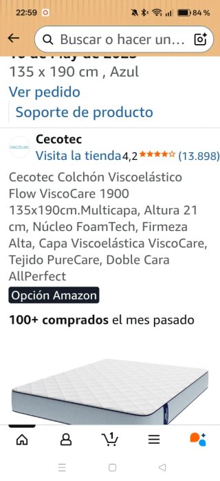 Colchón Viscoelástico Cecotec Flow ViscoCare 1900