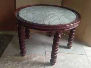 Juego 2 mesas auxiliares mármol y madera