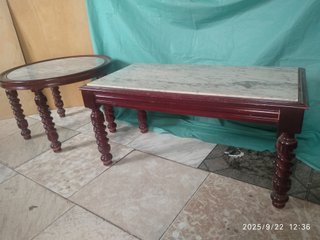 Juego 2 mesas auxiliares mármol y madera