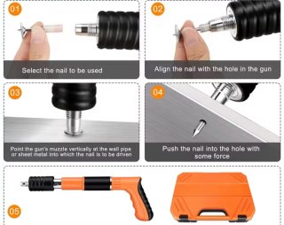 Pistola de clavos y accesorios nueva