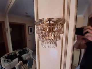 Conjunto lámparas de cristal dorada
