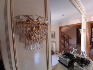 Conjunto lámparas de cristal dorada