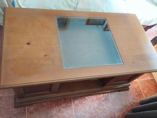 Mesa de centro madera maciza con cristal