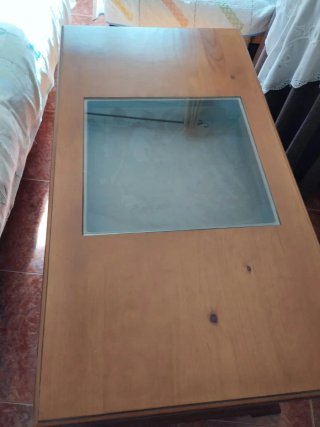 Mesa de centro madera maciza con cristal