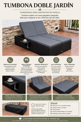 Tumbona Doble Jardín con Mesa y Funda