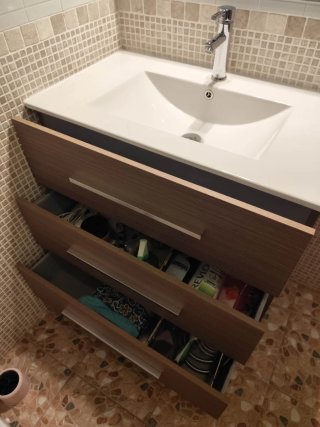 Mueble baño, lavabo, grifo, espejo y aplique led