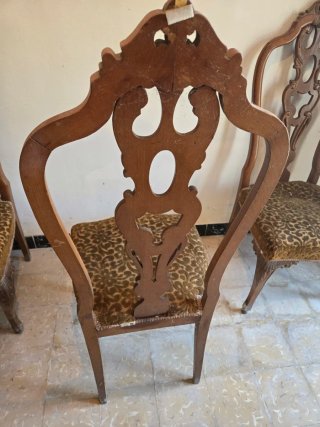6 Sedie in Legno Anni '60 Imbottitura in Velluto